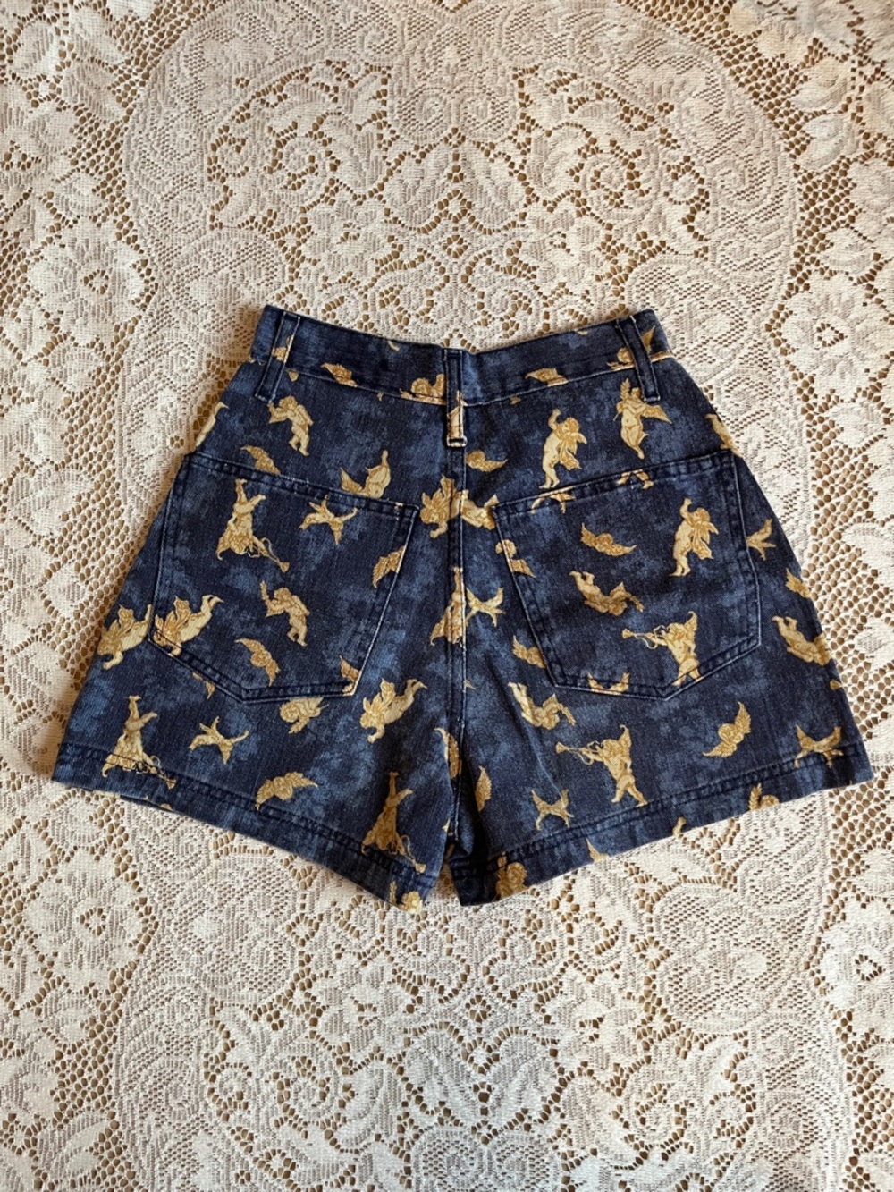 Blues Trademark Jeans 90's Cherub High Waist Jean Shorts, Blue & Gold, Size 3/4 - Picture 2 of 5